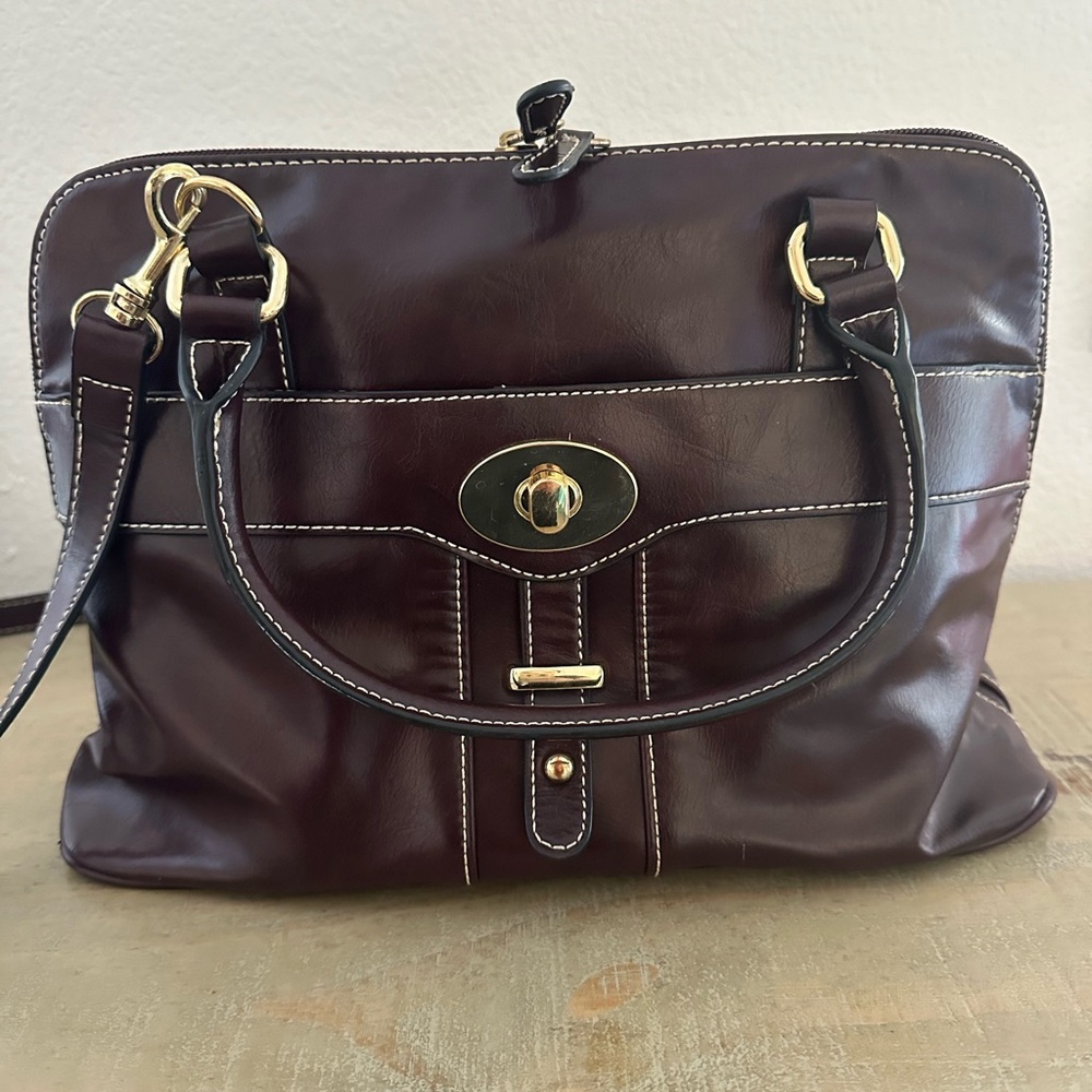 GIANI BERNINI Turnlock Glazed Dome Crossbody Leather Satchel, Wine
